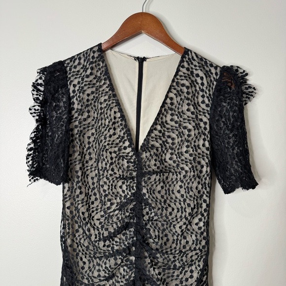 Elliatt Black Venice Lace Puff Sleeve Fitted Ruched Mini Dress - Picture 3 of 13